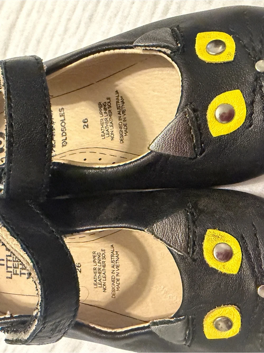 Old Soles Black Mary Janes with Yellow Cat Eyes